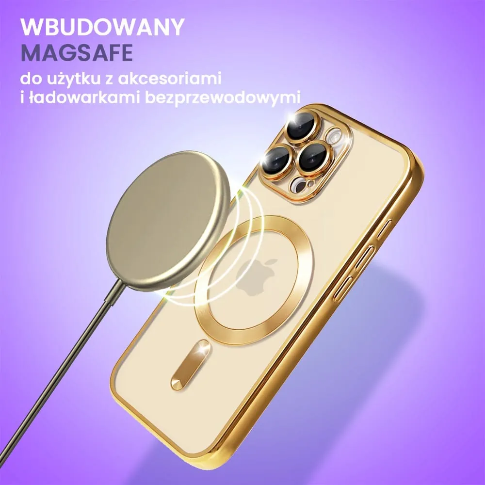 Etui do iPhone 13 Pro Max MagSafe Luxury Protect przeźroczyste, hybrydowa ochrona kamery, złote