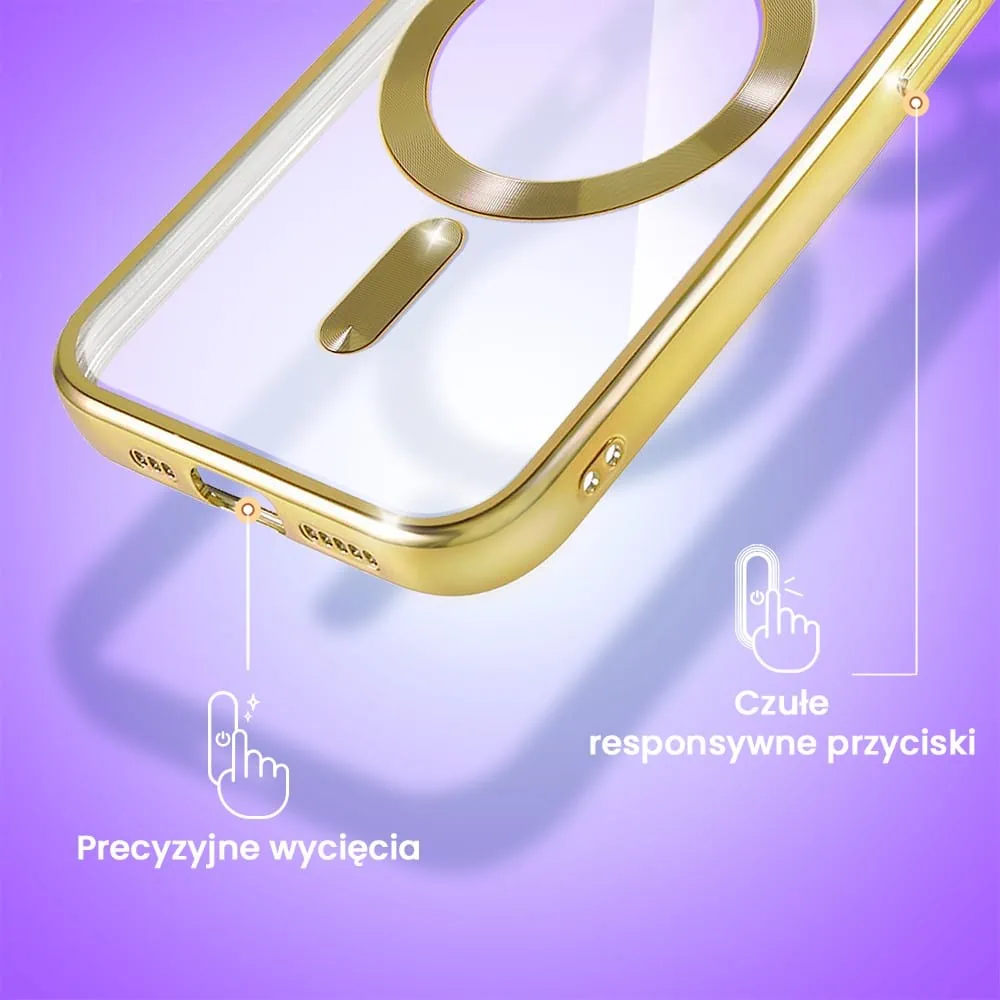 Etui do iPhone 13 Pro Max MagSafe Luxury Protect przeźroczyste, hybrydowa ochrona kamery, złote