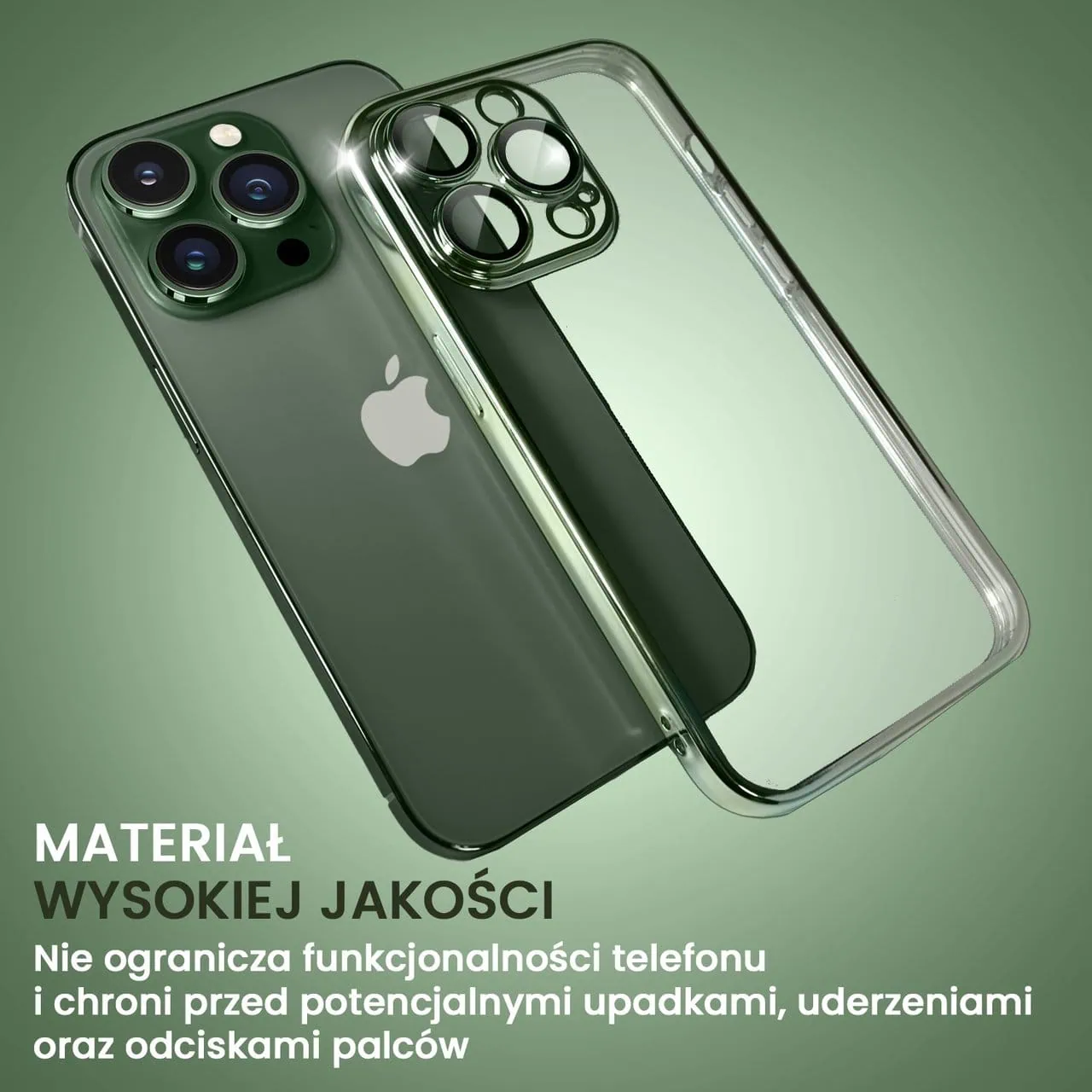 Etui do iPhone 13 Pro Max Slim Protect Full Cover z osłoną kamery i obiektywów 9H, alpejska zieleń