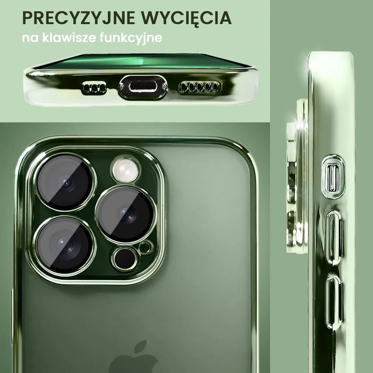 Etui do iPhone 13 Pro Max Slim Protect Full Cover z osłoną kamery i obiektywów 9H, alpejska zieleń