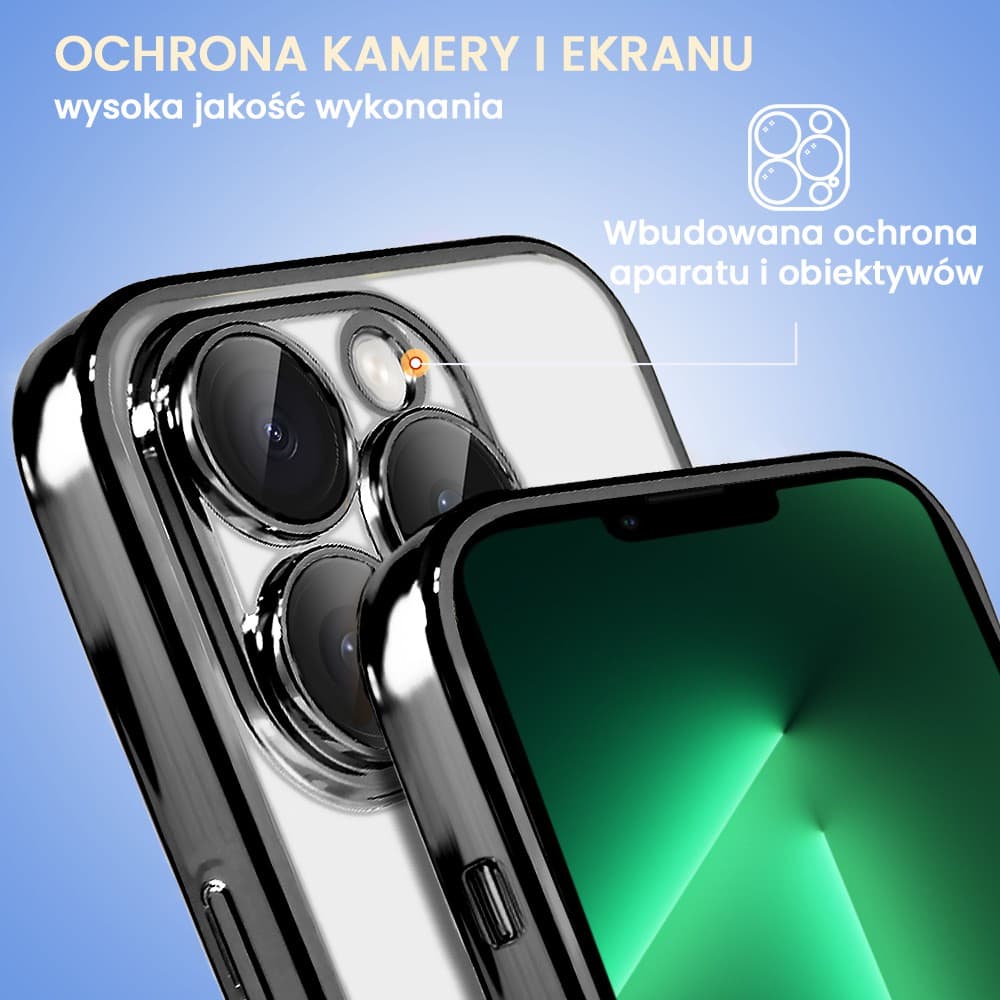 Etui do iPhone 13 Pro Max Slim Protect Full Cover z osłoną kamery i obiektywów 9H, czarne grafitowe