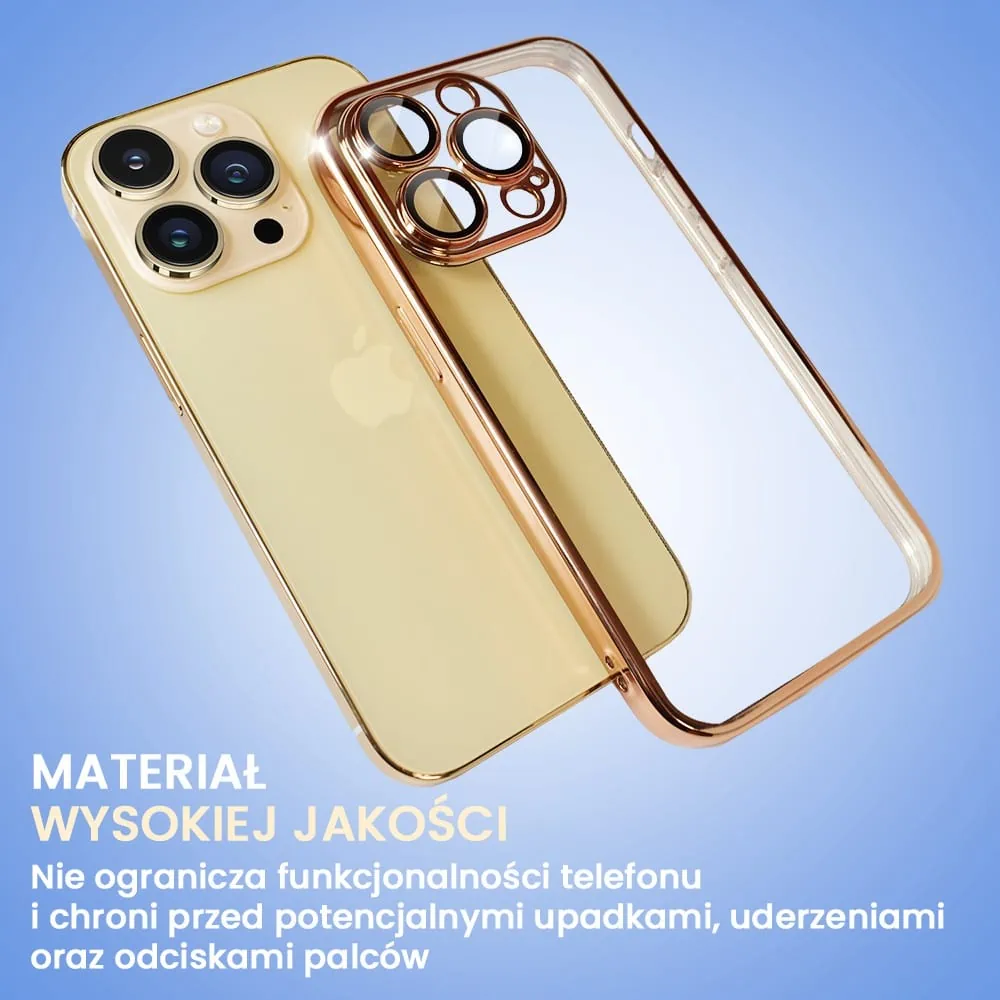 Etui do iPhone 13 Pro Max Slim Protect Full Cover z osłoną kamery i obiektywów 9H, czerwone złoto (OUTLET)