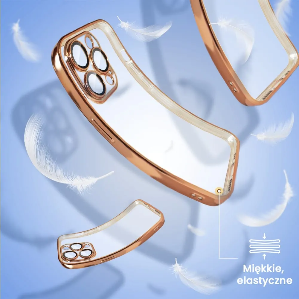 Etui do iPhone 13 Pro Max Slim Protect Full Cover z osłoną kamery i obiektywów 9H, czerwone złoto (OUTLET)