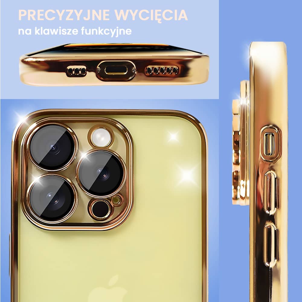 Etui do iPhone 13 Pro Max Slim Protect Full Cover z osłoną kamery i obiektywów 9H, złote
