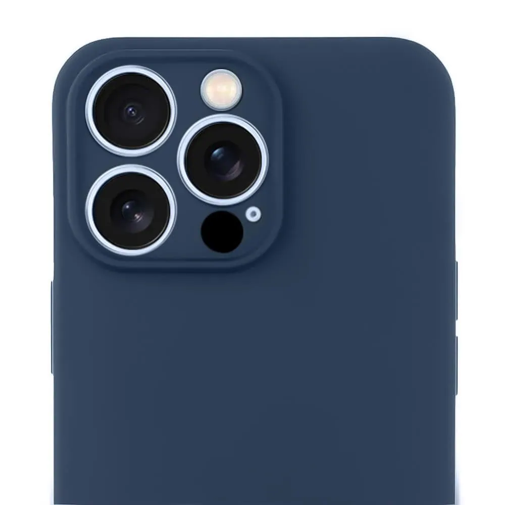 Etui do iPhone 13 Pro silikonowe z mikrofibrą soft touch z osłoną na aparat, granatowe