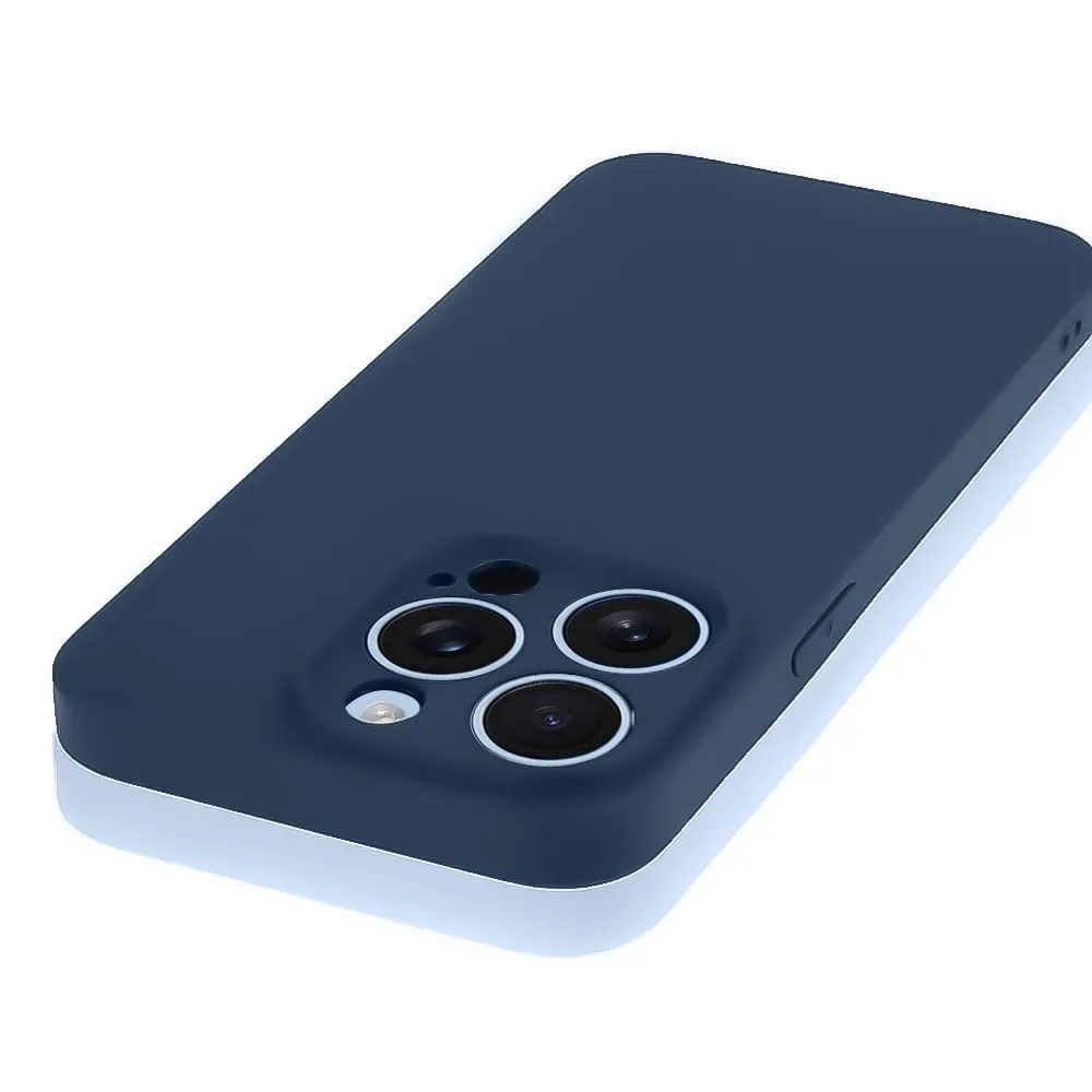Etui do iPhone 13 Pro silikonowe z mikrofibrą soft touch z osłoną na aparat, granatowe