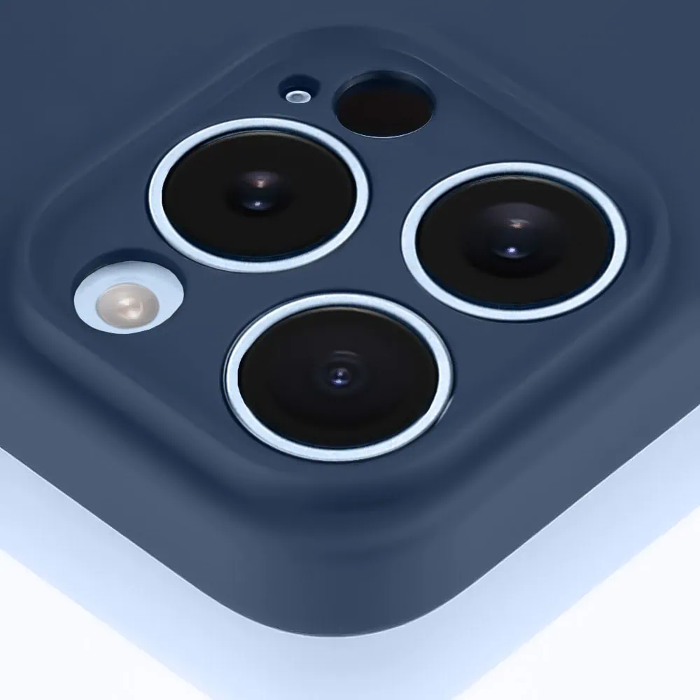 Etui do iPhone 13 Pro silikonowe z mikrofibrą soft touch z osłoną na aparat, granatowe