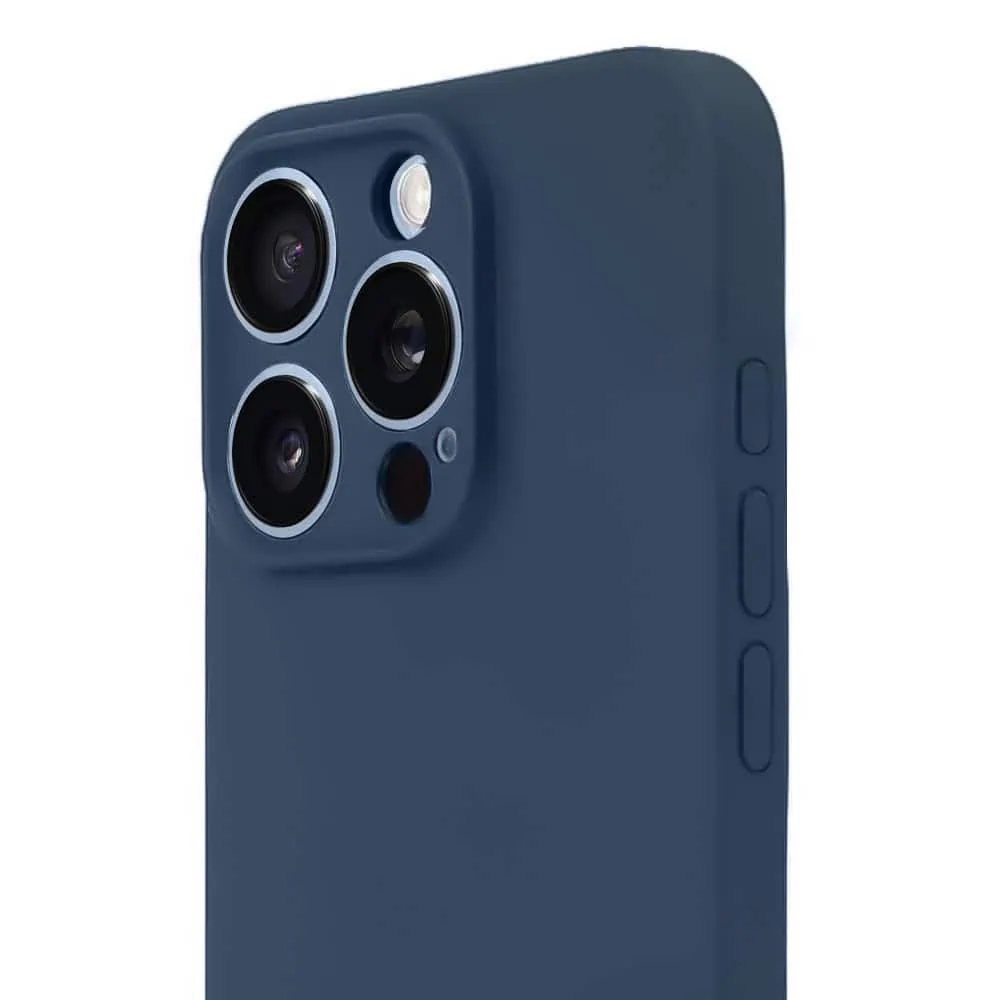 Etui do iPhone 13 Pro silikonowe z mikrofibrą soft touch z osłoną na aparat, granatowe