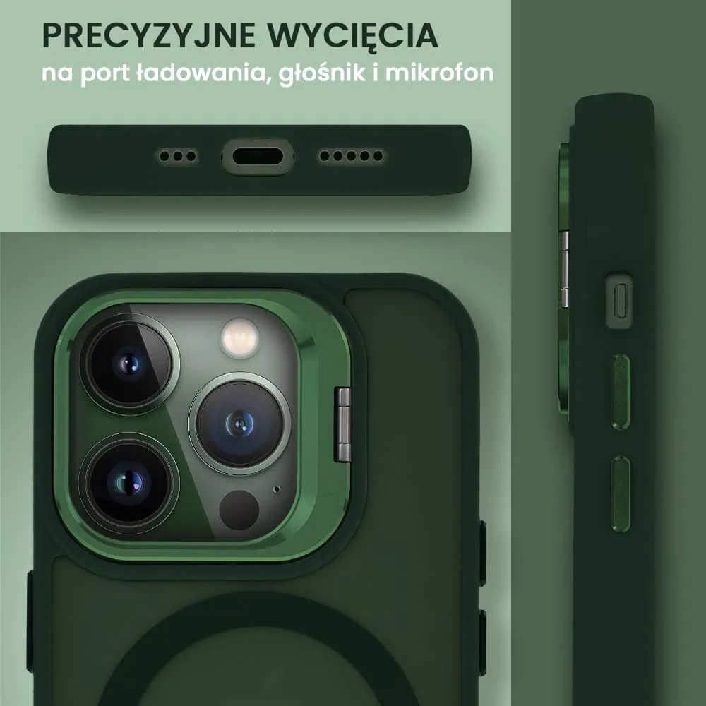 Etui do iPhone 13 Pro Arctic Stand, półprzeźroczyste, z osłoną aparatu i podstawką, zielone