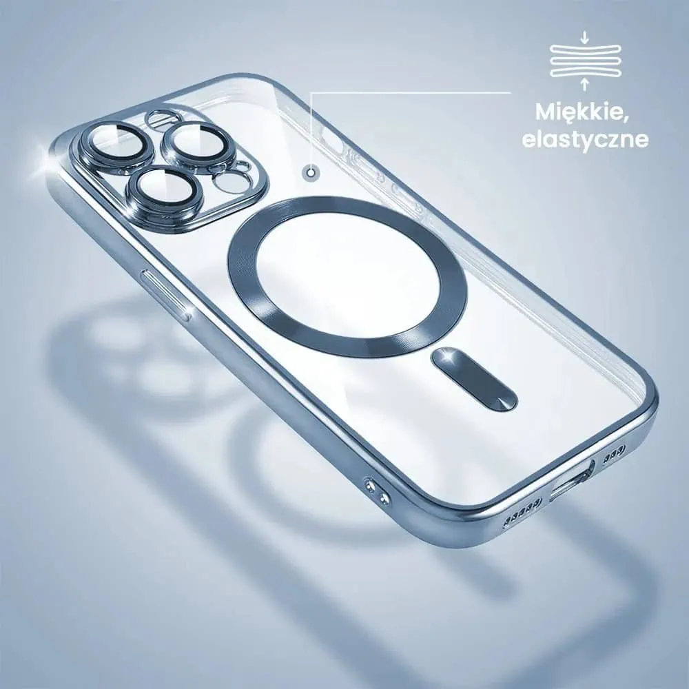 Etui do iPhone 13 Pro MagSafe Luxury Protect przeźroczyste, hybrydowa ochrona kamery, górski błękit