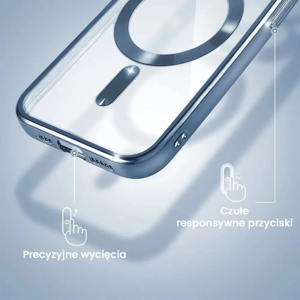 Etui do iPhone 13 Pro MagSafe Luxury Protect przeźroczyste, hybrydowa ochrona kamery, górski błękit