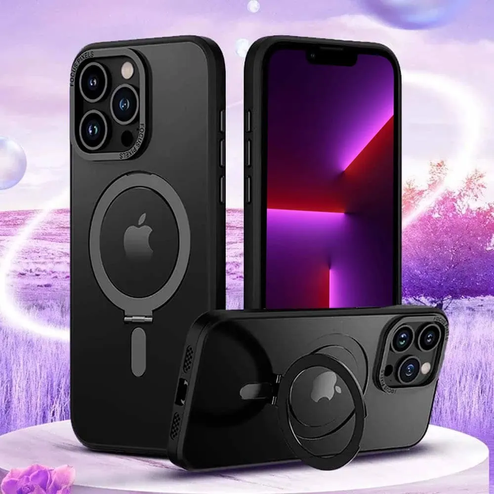 Etui do iPhone 13 Pro Max Metal Cam MagSafe Stand z podstawką, twarde, półprzeźroczyste, czarne