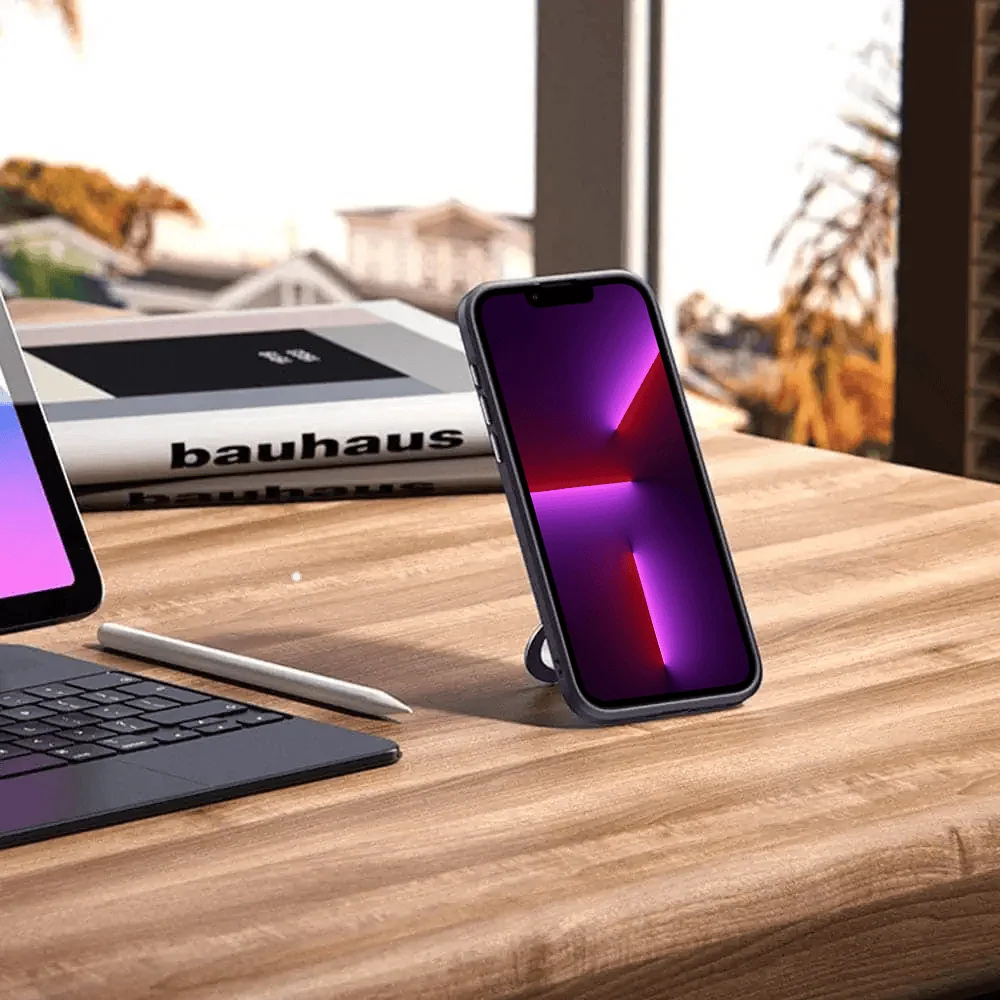 Etui do iPhone 13 Pro Max Metal Cam MagSafe Stand z podstawką, twarde, półprzeźroczyste, czarne