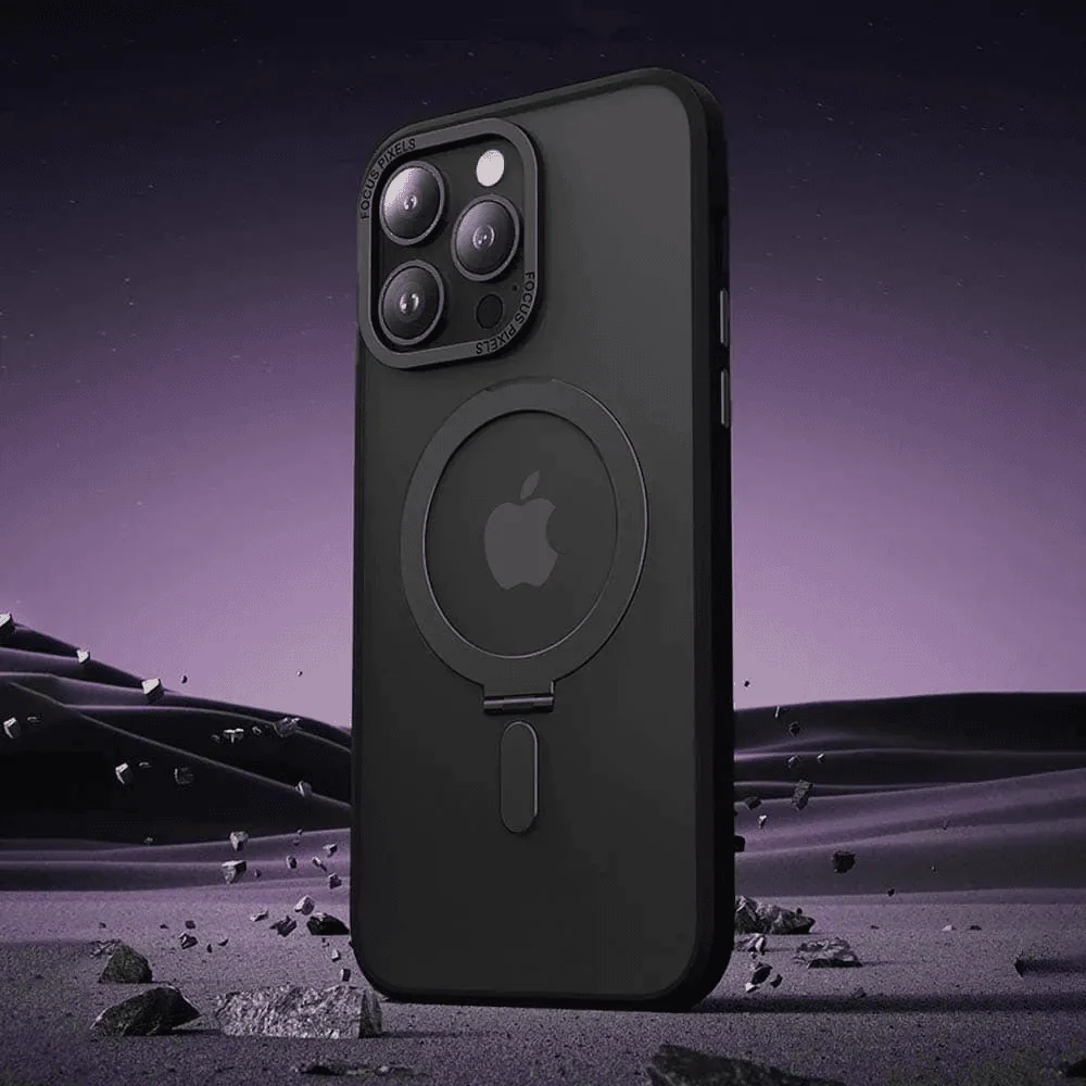 Etui do iPhone 13 Pro Max Metal Cam MagSafe Stand z podstawką, twarde, półprzeźroczyste, czarne