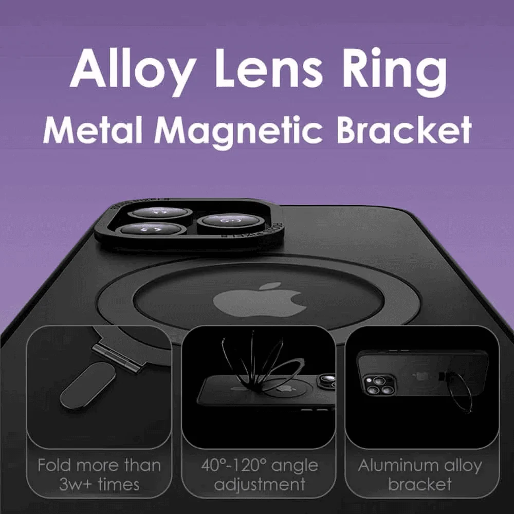 Etui do iPhone 13 Pro Max Metal Cam MagSafe Stand z podstawką, twarde, półprzeźroczyste, czarne