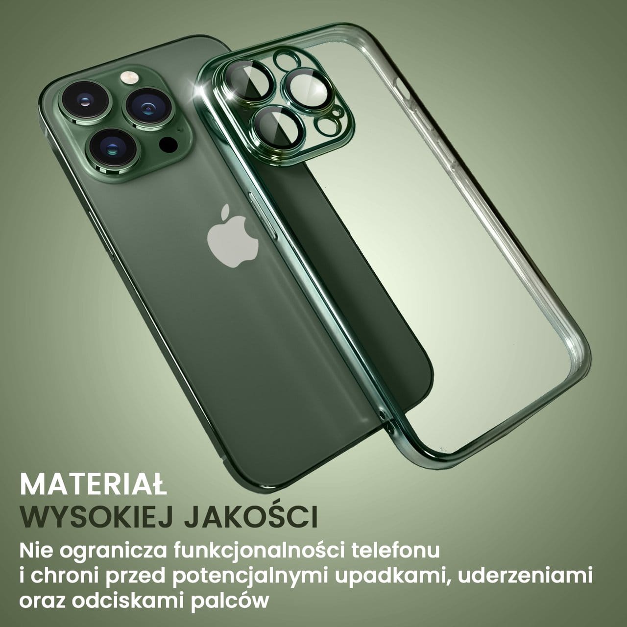 Etui do iPhone 13 Pro Slim Protect Full Cover z osłoną kamery i obiektywów 9H, zielone