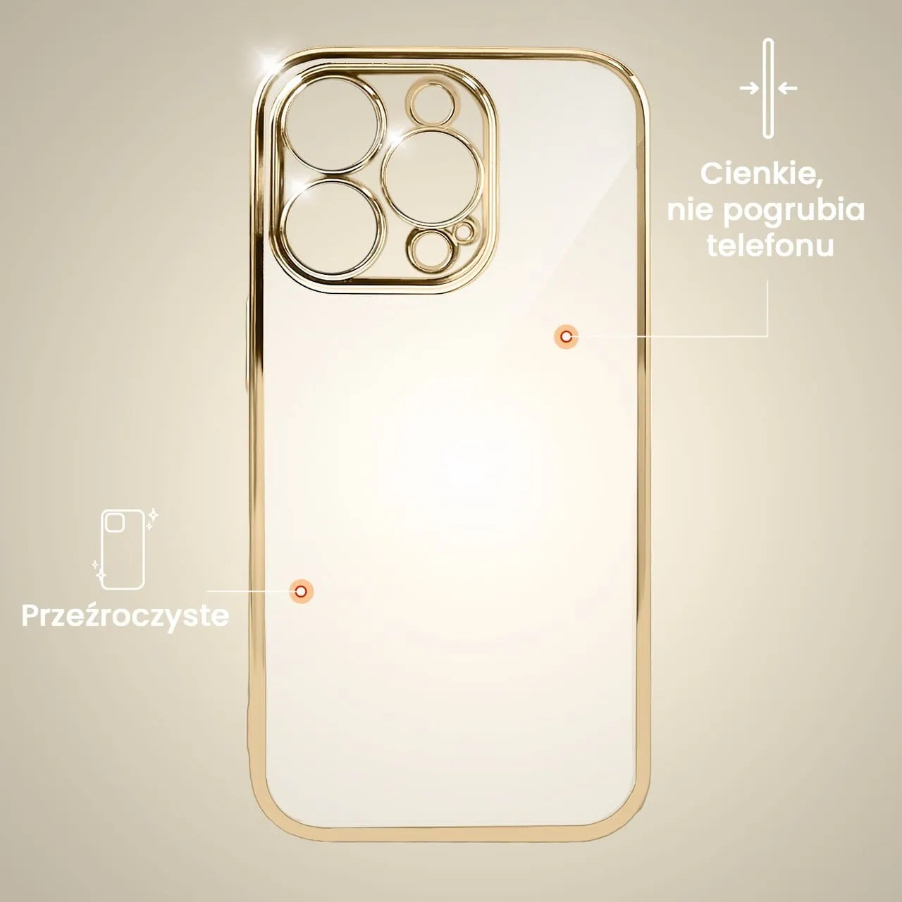 Etui do iPhone 13 Pro Max slim golden z osłoną kamery, złote
