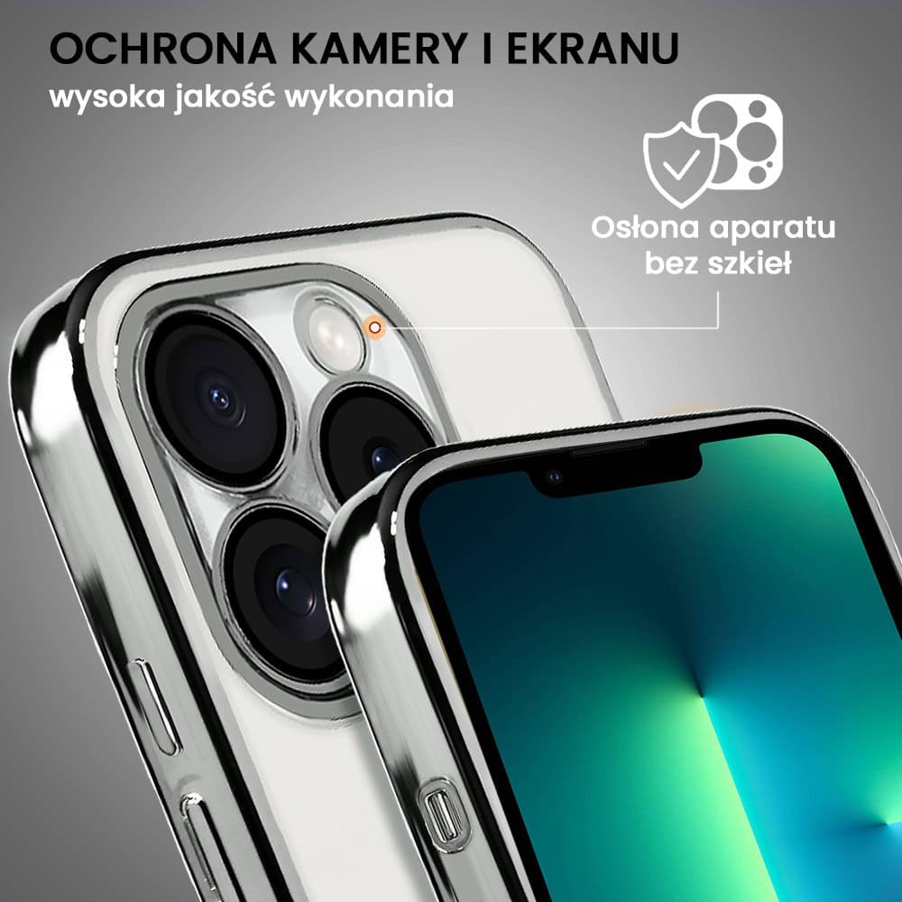Etui do iPhone 13 Pro Max slim silver z osłoną kamery, srebrne