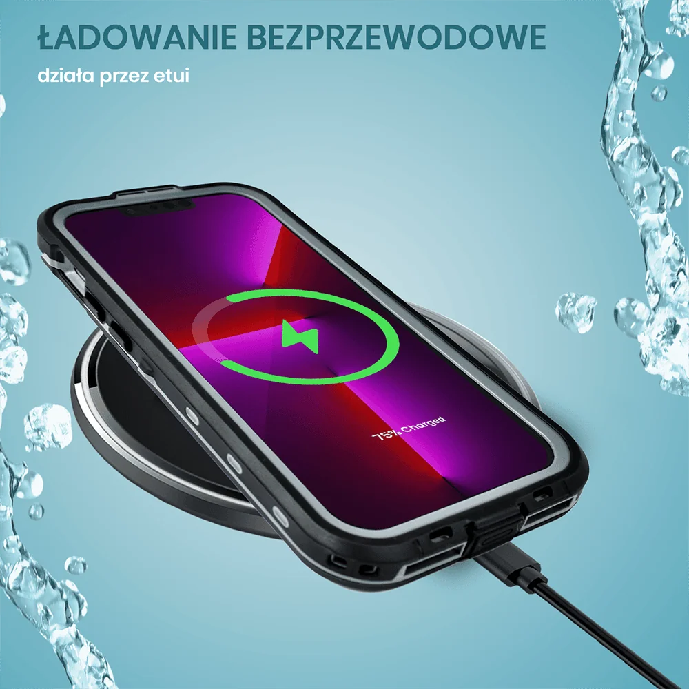Etui do iPhone 13 Pro Max wodoodporne z MagSafe, pancerne, przeźroczyste, czarne