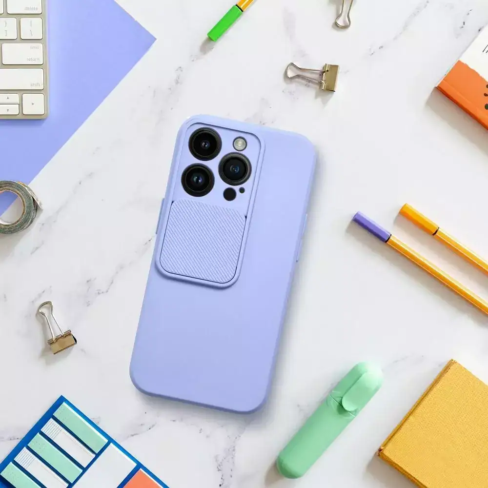 Etui do iPhone 13 Pro Silicone Camera Cover, ruchoma osłona kamery, błękitne