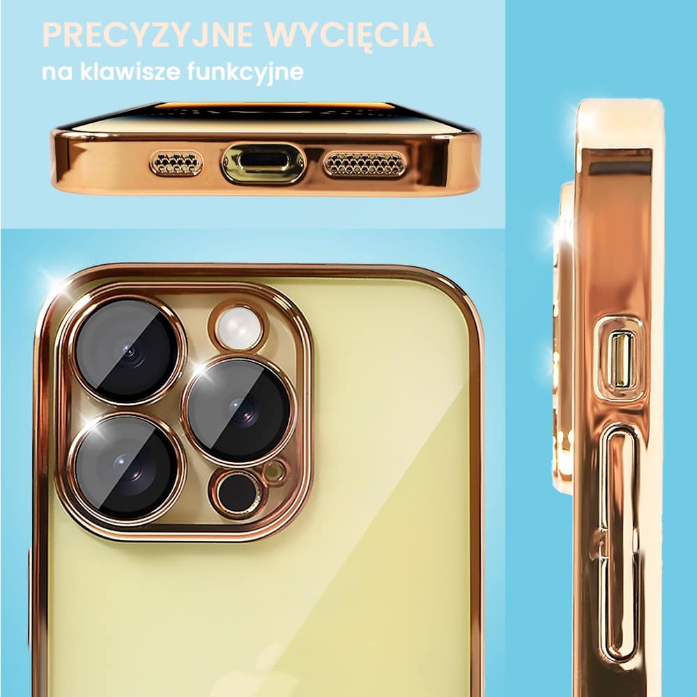 Etui do iPhone 13 Pro Max Slim Protect Full Cover z osłoną kamery i obiektywów 9H, krystaliczny tył, czerwone złoto