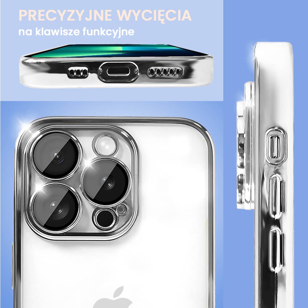 Etui do iPhone 13 Pro Max Slim Protect Full Cover z osłoną kamery i obiektywów 9H, srebrne