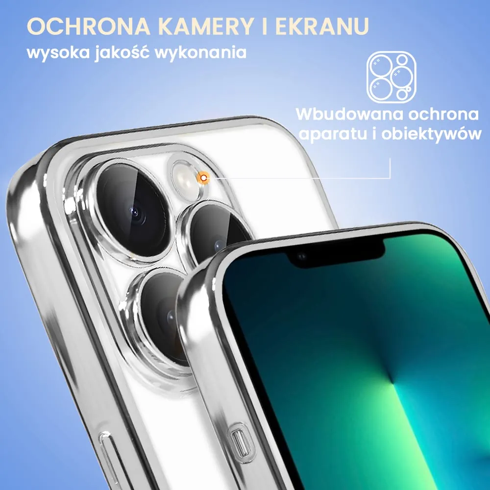 Etui do iPhone 13 Pro Max Slim Protect Full Cover z osłoną kamery i obiektywów 9H, srebrne