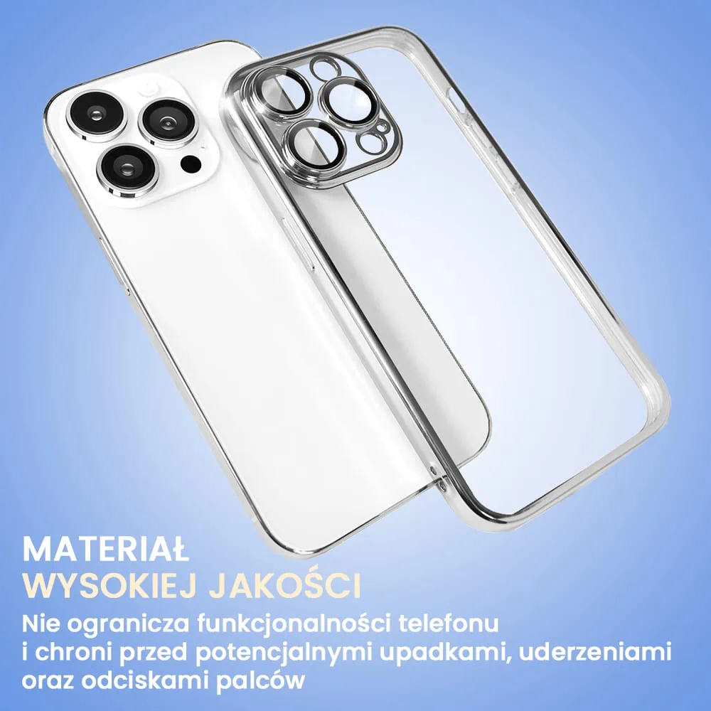 Etui do iPhone 13 Pro Max Slim Protect Full Cover z osłoną kamery i obiektywów 9H, srebrne