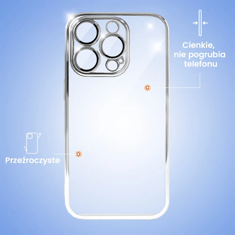 Etui do iPhone 13 Pro Max Slim Protect Full Cover z osłoną kamery i obiektywów 9H, srebrne