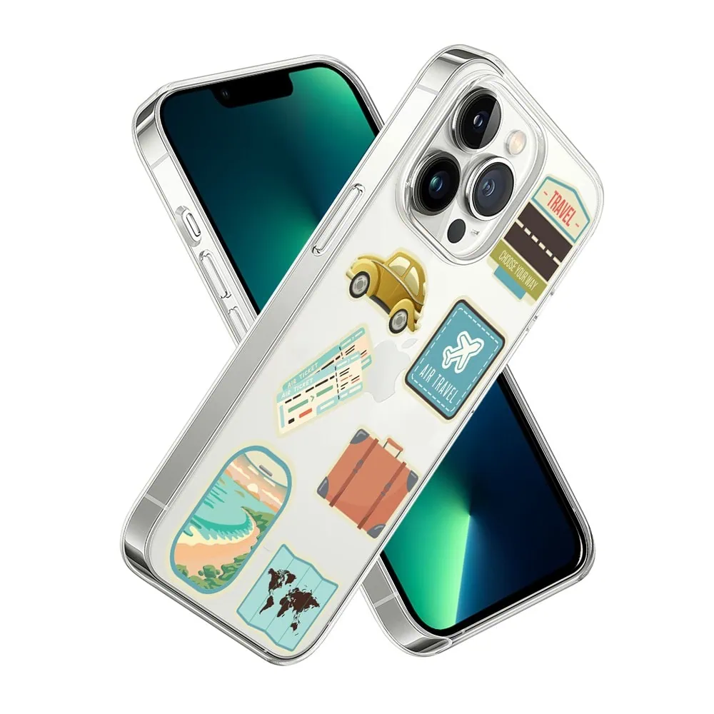 Etui do iPhone 13 Pro, przeźroczyste, naklejki z podróży