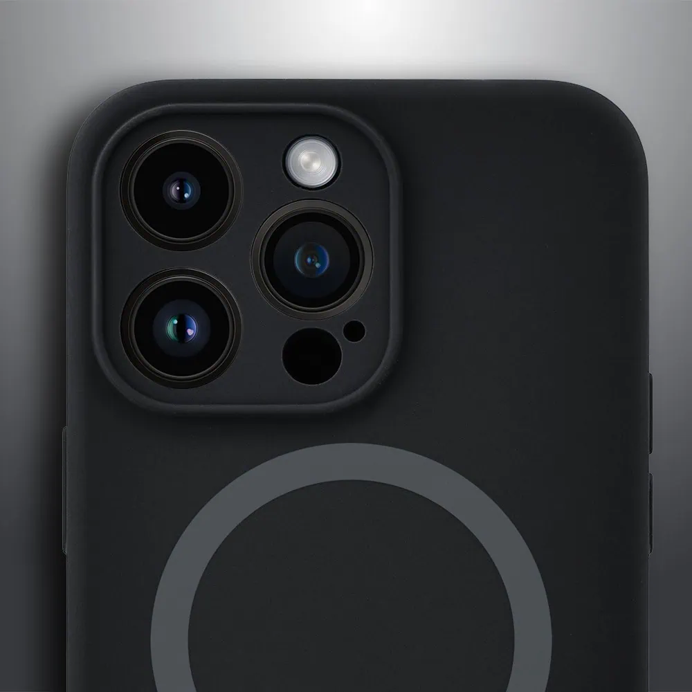 Etui do iPhone 13 Pro, silikonowe z MagSafe, mikrofibra soft touch z osłoną na aparat, czarne