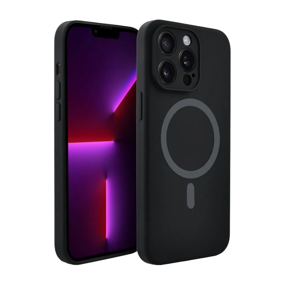 Etui do iPhone 13 Pro, silikonowe z MagSafe, mikrofibra soft touch z osłoną na aparat, czarne