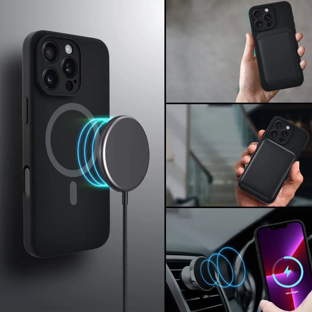 Etui do iPhone 13 Pro, silikonowe z MagSafe, mikrofibra soft touch z osłoną na aparat, czarne