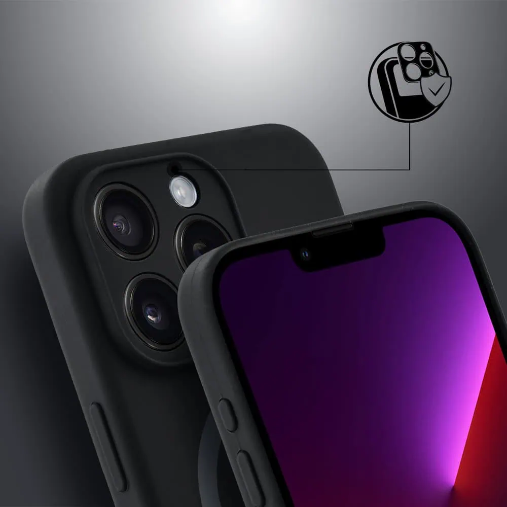 Etui do iPhone 13 Pro, silikonowe z MagSafe, mikrofibra soft touch z osłoną na aparat, czarne