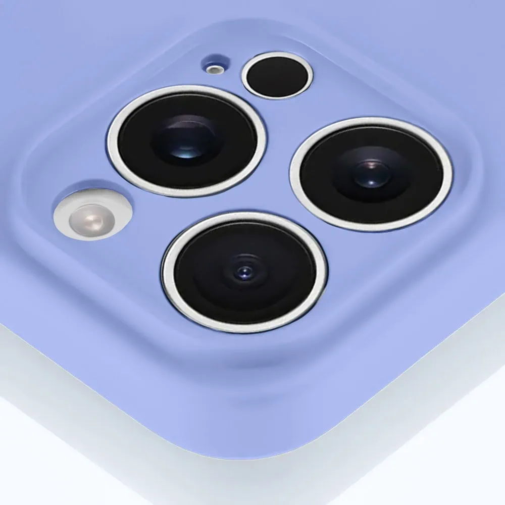 Etui do iPhone 13 Pro silikonowe z mikrofibrą soft touch z osłoną na aparat, fioletowe liliowe