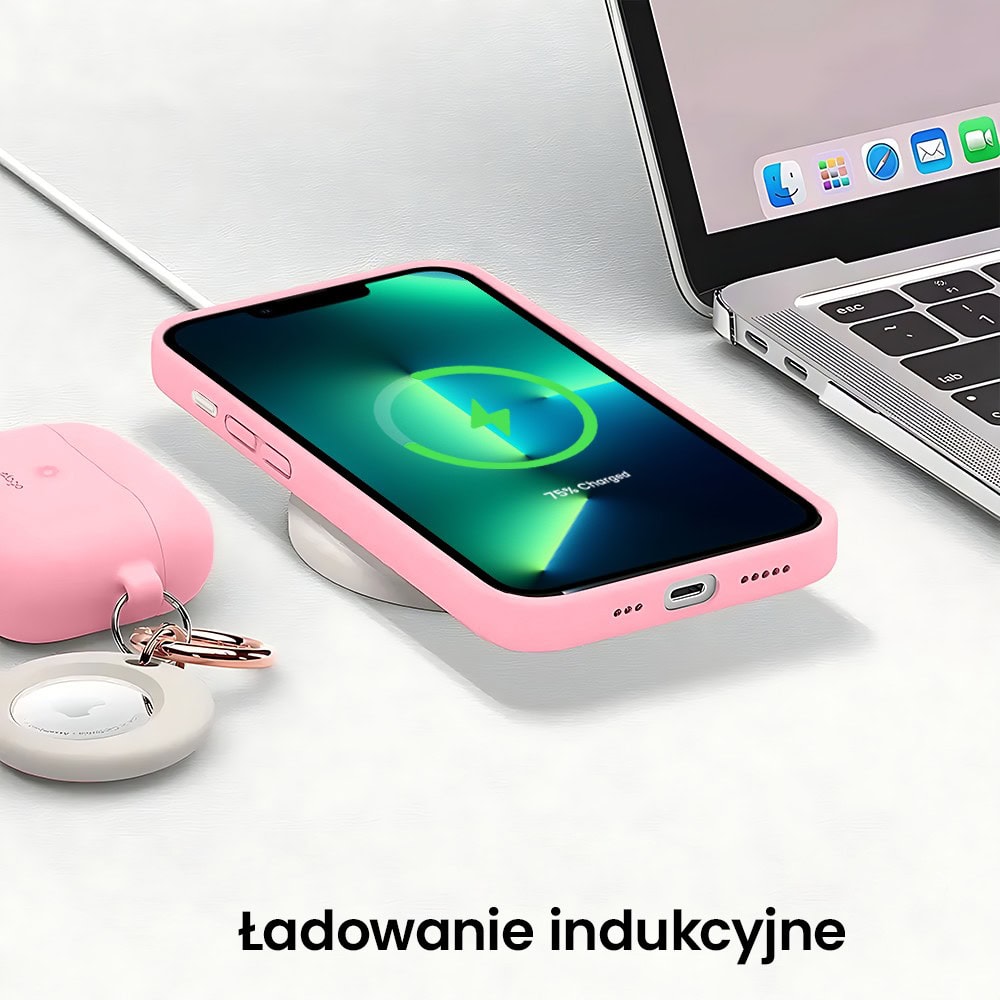 Etui do iPhone 13 Pro Max silikonowe z mikrofibrą soft touch z osłoną na aparat, jasny róż