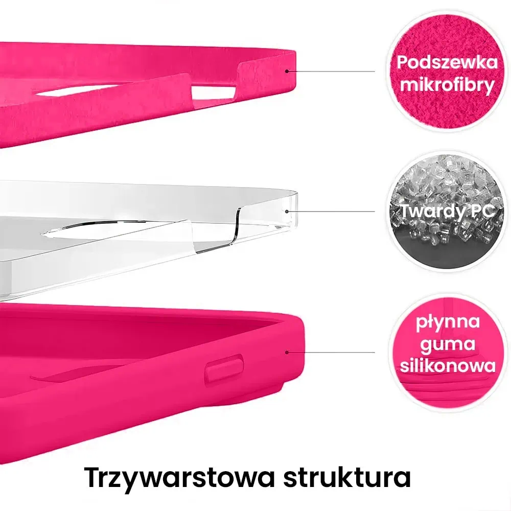 Etui do iPhone 13 Pro silikonowe z mikrofibrą soft touch z osłona na aparat, różowe (OUTLET)