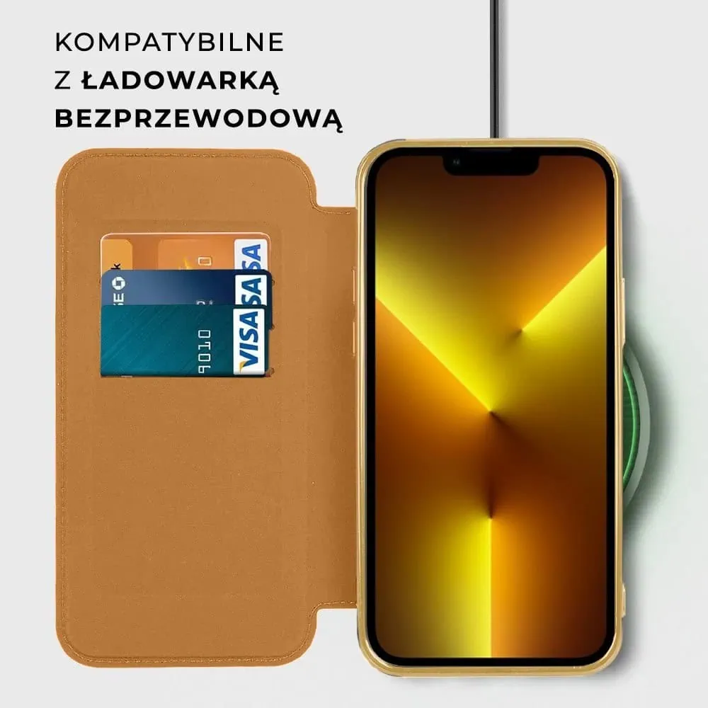 Etui do iPhone 13 Pro Max typu książka Book Magsafe Lens Protect, z klapką, złote (OUTLET)