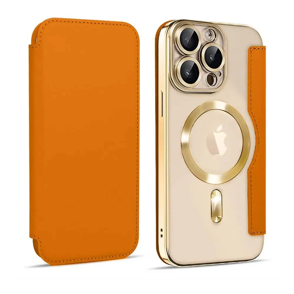 Etui do iPhone 13 Pro Max typu książka Book Magsafe Lens Protect, z klapką, złote (OUTLET)