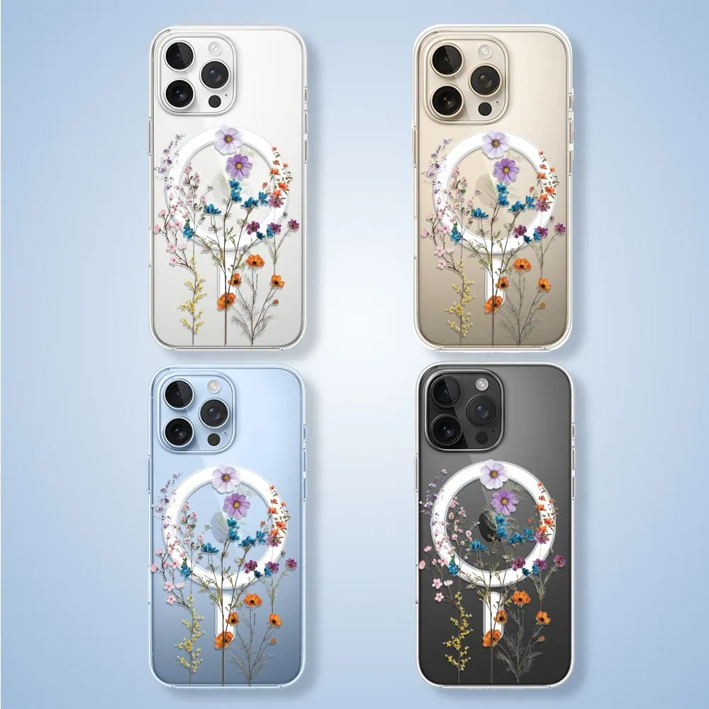 Etui do iPhone 13 Pro z MagSafe, kwiaty różnokolorowe, przeźroczyste