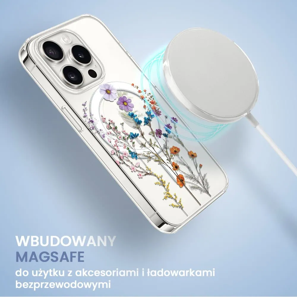 Etui do iPhone 13 Pro z MagSafe, kwiaty różnokolorowe, przeźroczyste
