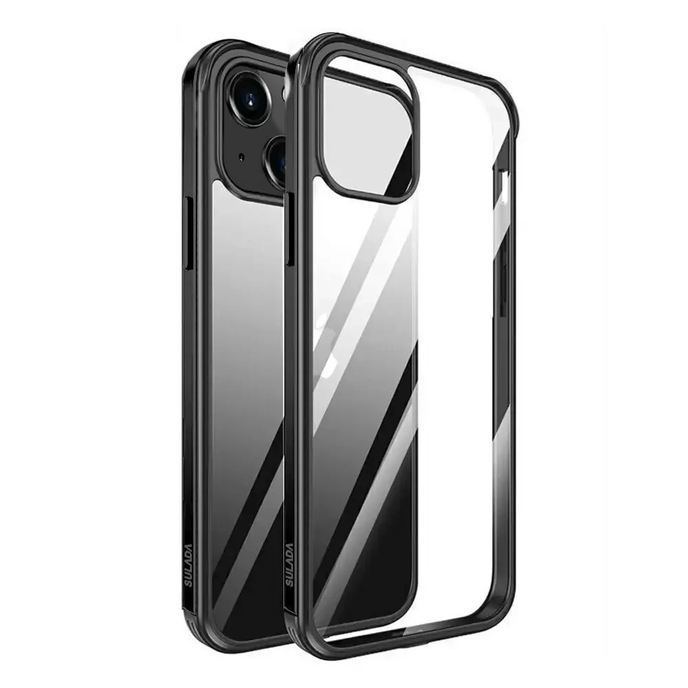Etui do iPhone 14 krystalicznie krystaliczny tył z metalową ramką, trwałe, eleganckie Sulada oryginal, czarne grafitowe