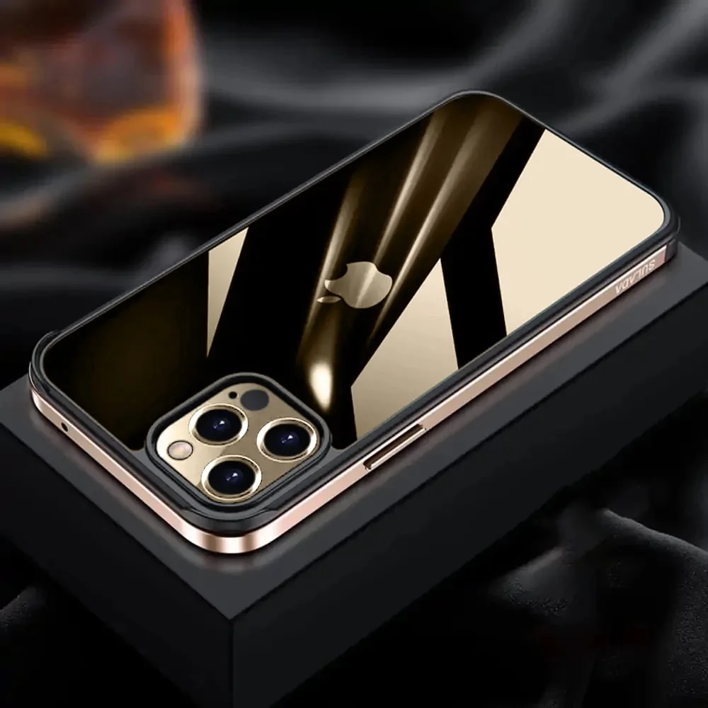 Etui do iPhone 13 Pro krystalicznie krystaliczny tył z metalową ramką, trwałe, eleganckie Sulada oryginal, różowe złoto