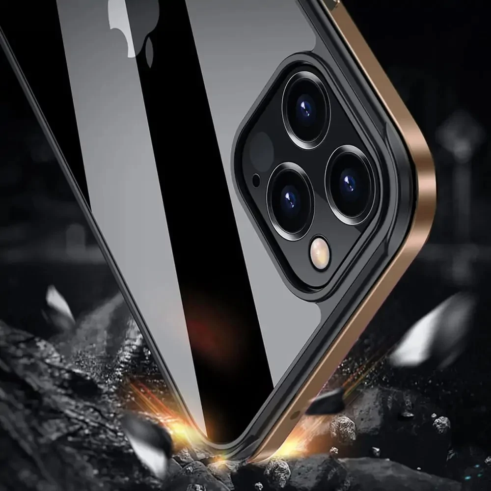 Etui do iPhone 13 Pro krystalicznie krystaliczny tył z metalową ramką, trwałe, eleganckie Sulada oryginal, różowe złoto