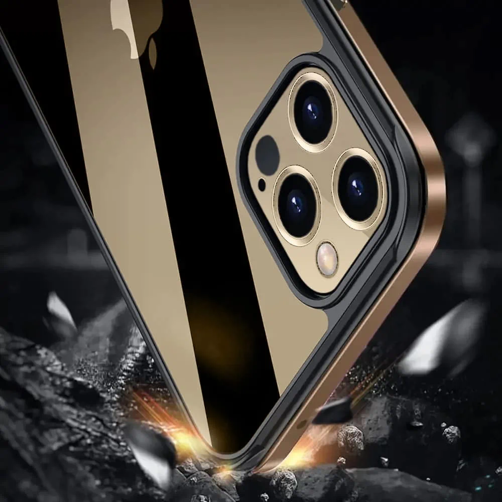 Etui do iPhone 13 Pro krystalicznie krystaliczny tył z metalową ramką, trwałe, eleganckie Sulada oryginal, różowe złoto