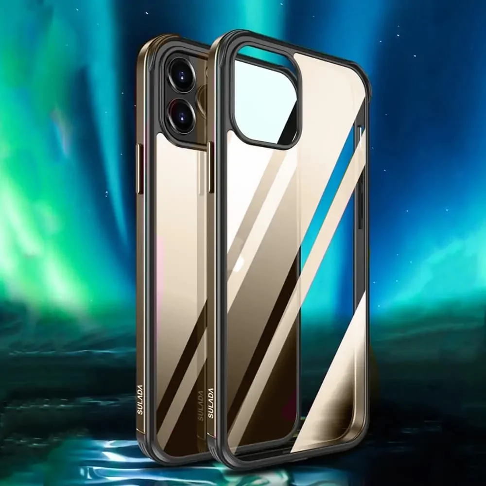 Etui do iPhone 13 Pro krystalicznie krystaliczny tył z metalową ramką, trwałe, eleganckie Sulada oryginal, różowe złoto