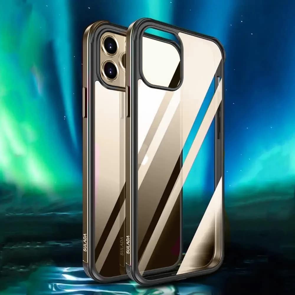 Etui do iPhone 13 Pro krystalicznie krystaliczny tył z metalową ramką, trwałe, eleganckie Sulada oryginal, różowe złoto