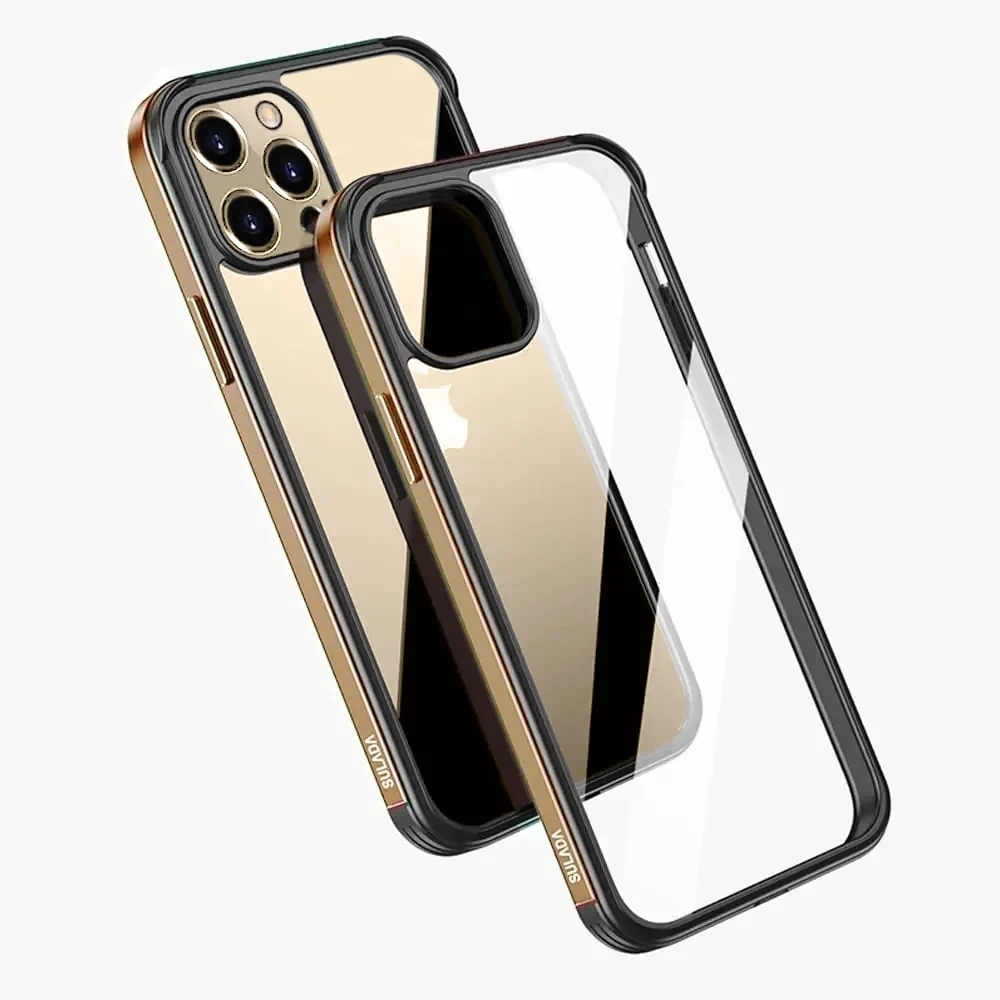 Etui do iPhone 13 Pro krystalicznie krystaliczny tył z metalową ramką, trwałe, eleganckie Sulada oryginal, różowe złoto