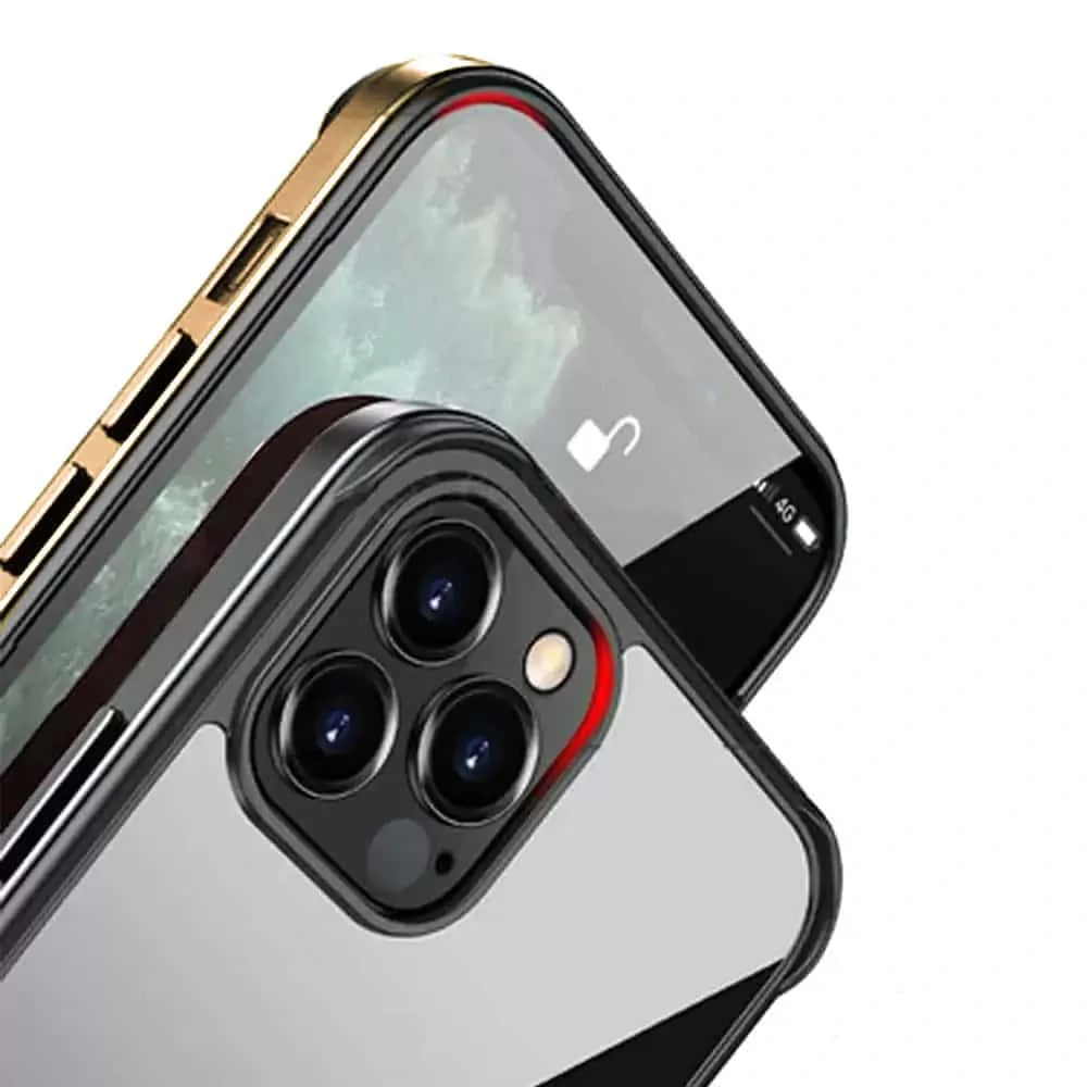 Etui do iPhone 13 Pro krystalicznie krystaliczny tył z metalową ramką, trwałe, eleganckie Sulada oryginal, różowe złoto