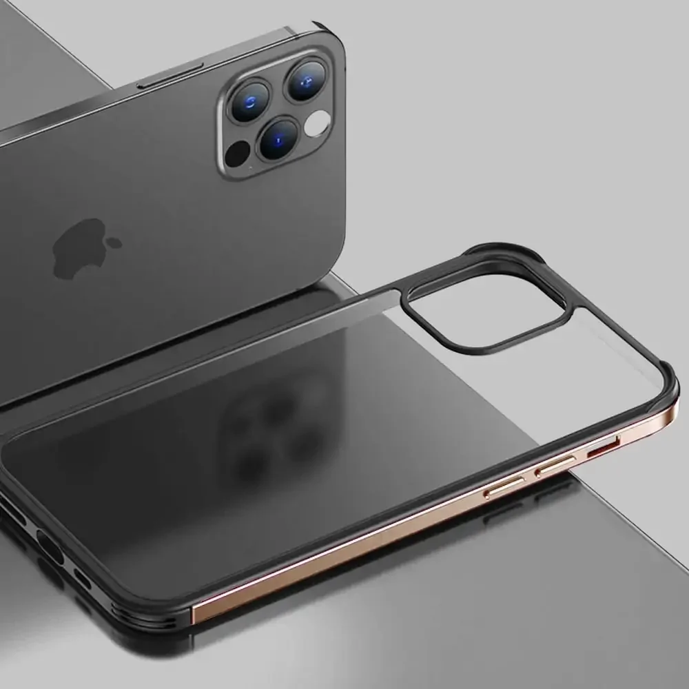 Etui do iPhone 13 Pro krystalicznie krystaliczny tył z metalową ramką, trwałe, eleganckie Sulada oryginal, różowe złoto